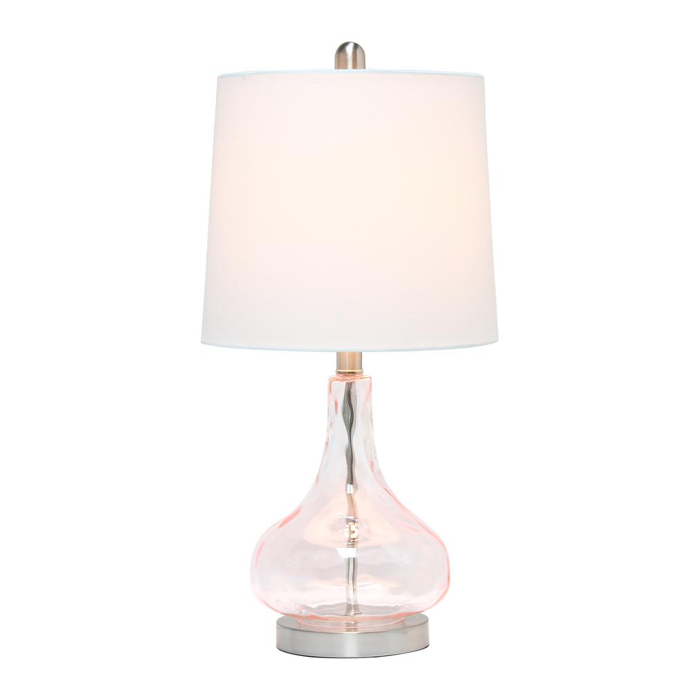 23.25" Modern Dimpled Glass Endtable Table Lamp, White Fabric Pink Rose Quartz. Picture 1