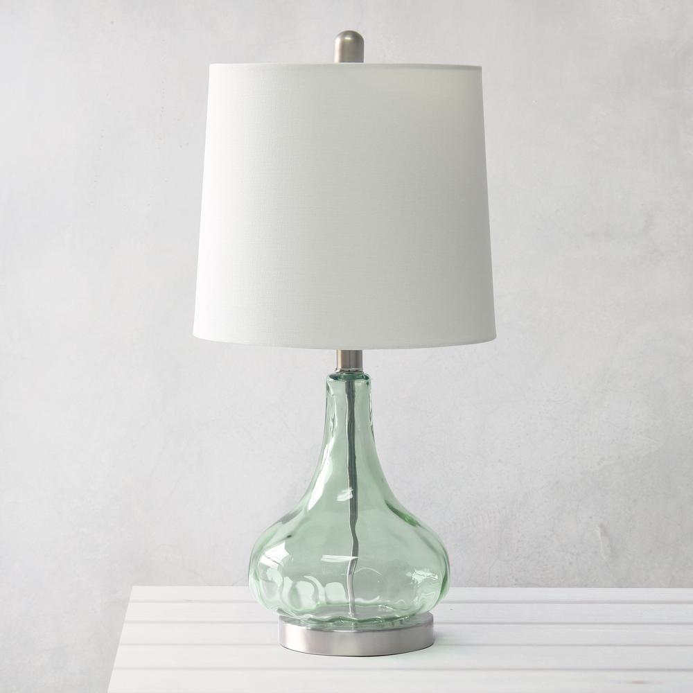 23.25" Modern Dimpled Glass Endtable Table Lamp, White Fabric, Green/Gray Sage. Picture 3