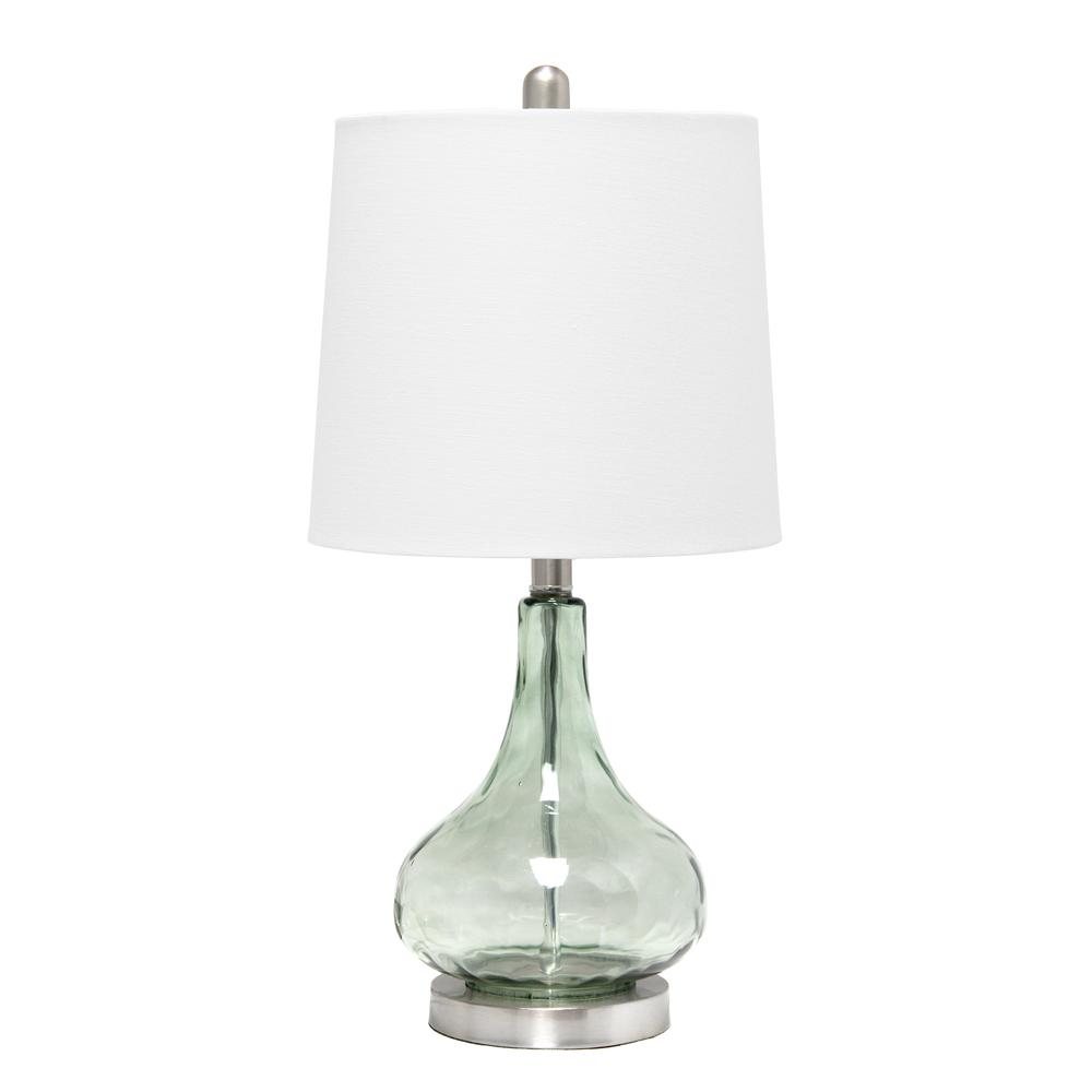 23.25" Modern Dimpled Glass Endtable Table Lamp, White Fabric, Green/Gray Sage. Picture 6