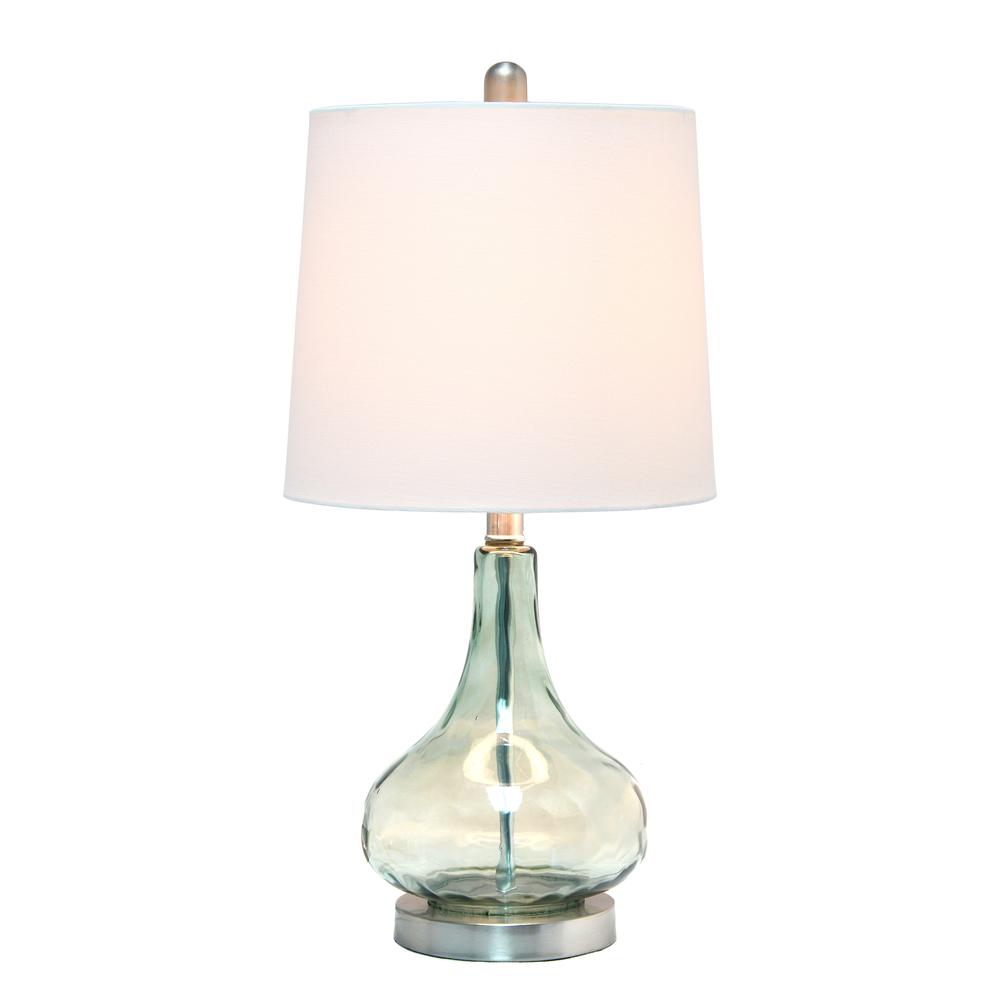 23.25" Modern Dimpled Glass Endtable Table Lamp, White Fabric, Green/Gray Sage. Picture 1