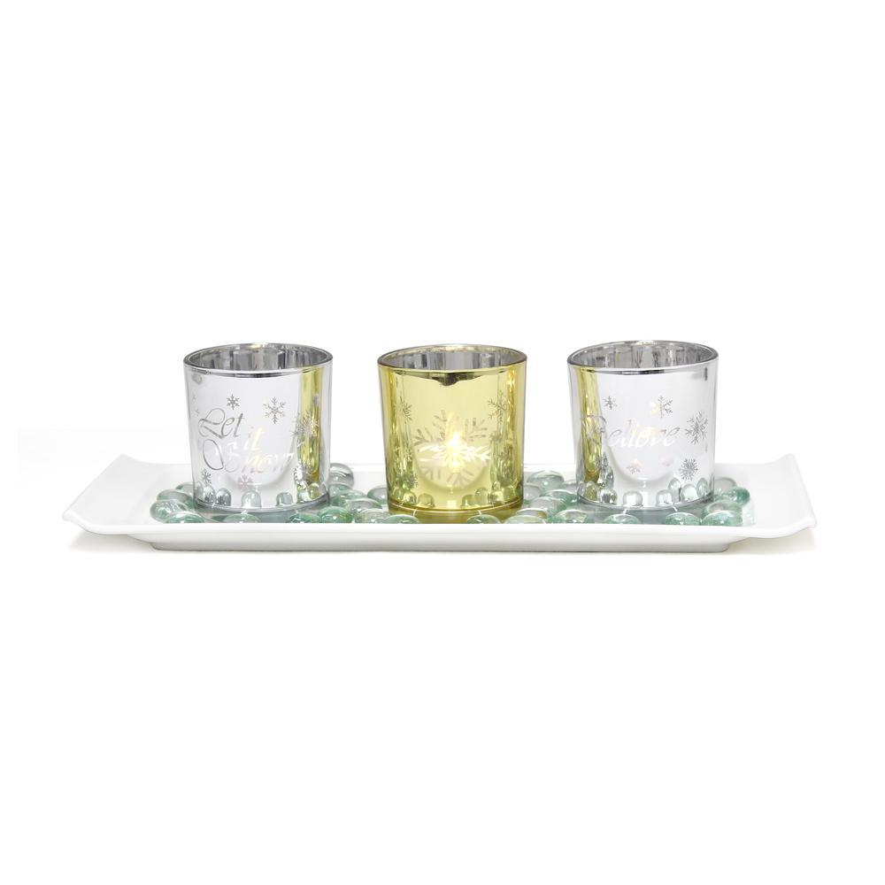 Winter Wonderland Candle Set of 3, Silver and Gold. Picture 5