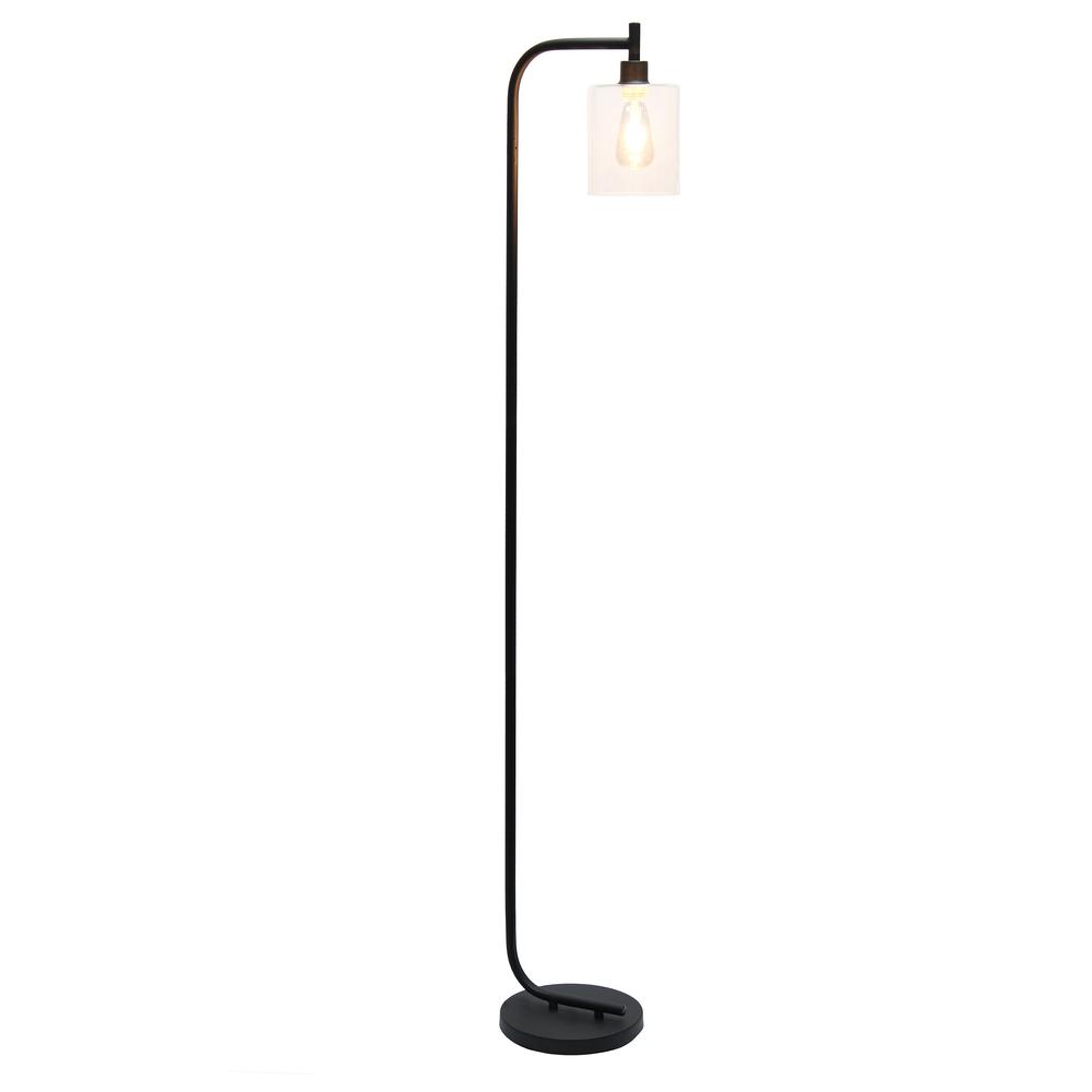 Modern Iron Lantern Floor Lamp with Glass Shade, Black. Picture 2