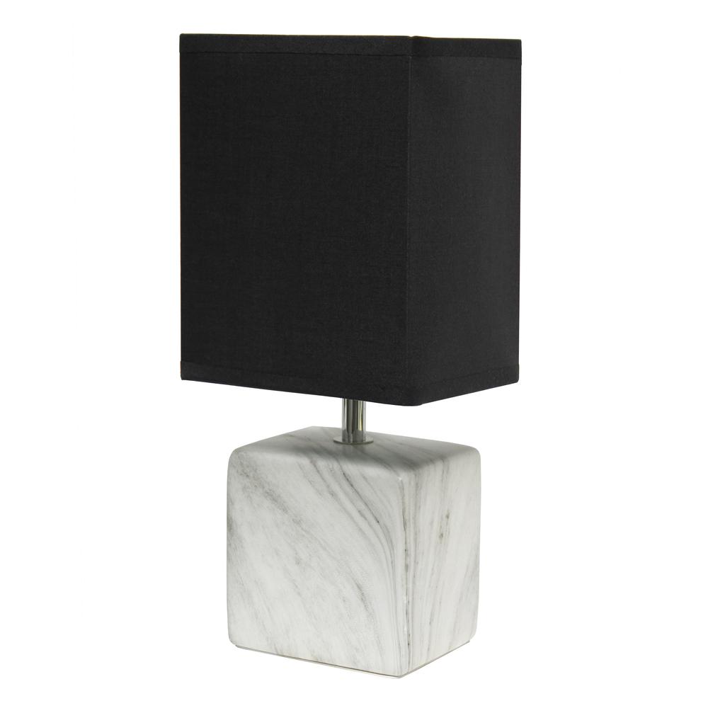 Petite Marbled Ceramic Table Lamp with Fabric ShadeWhite with  Shade. Picture 1