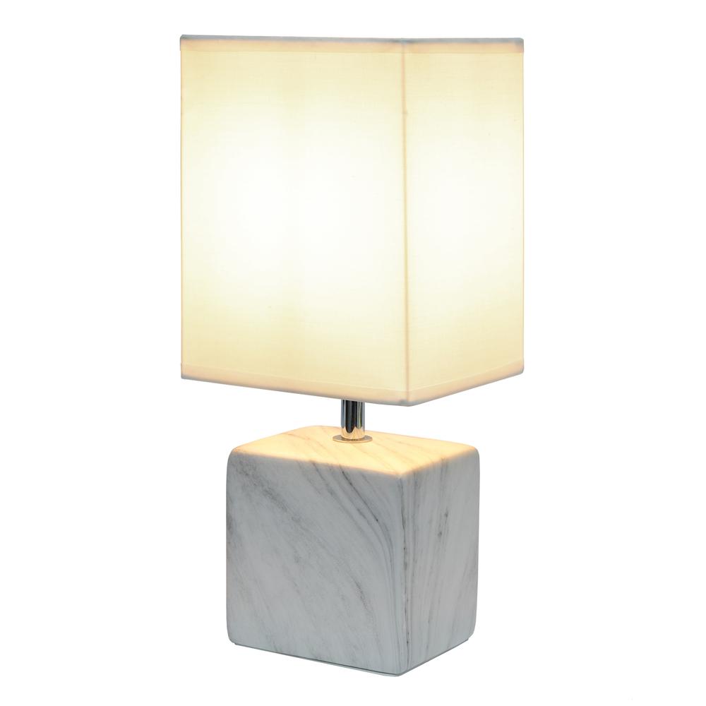 Petite Marbled Ceramic Table Lamp with Fabric Shade, White with White Shade. Picture 2