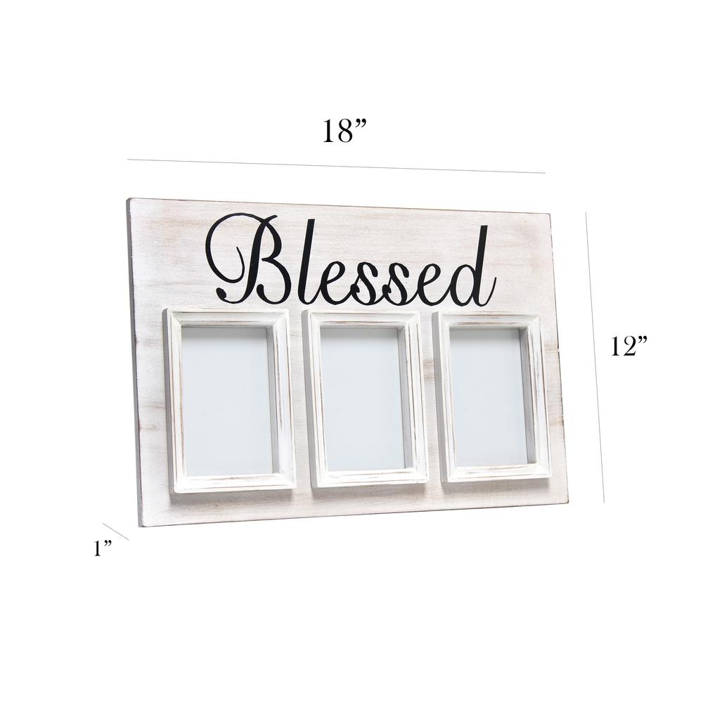 3 Photo Collage Frame 4x6 Picture Frame, White Wash "Blessed". Picture 5