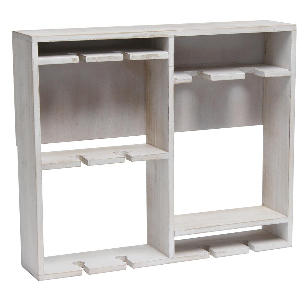 Bartow Wall Mounted Wood Wine Rack Shelf with Glass Holder, White Wash. The main picture.