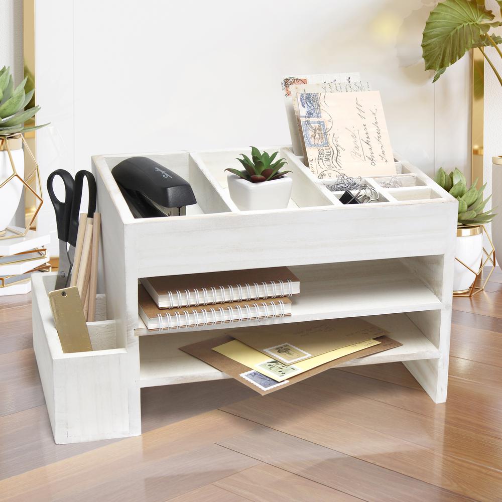 Home Office Tiered Desk Organizer with Storage Cubbies and Letter Tray. Picture 5