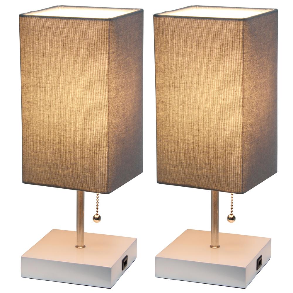 Petite White Stick Lamp with USB Charging Port and Fabric Shade 2 Pack Set. Picture 2