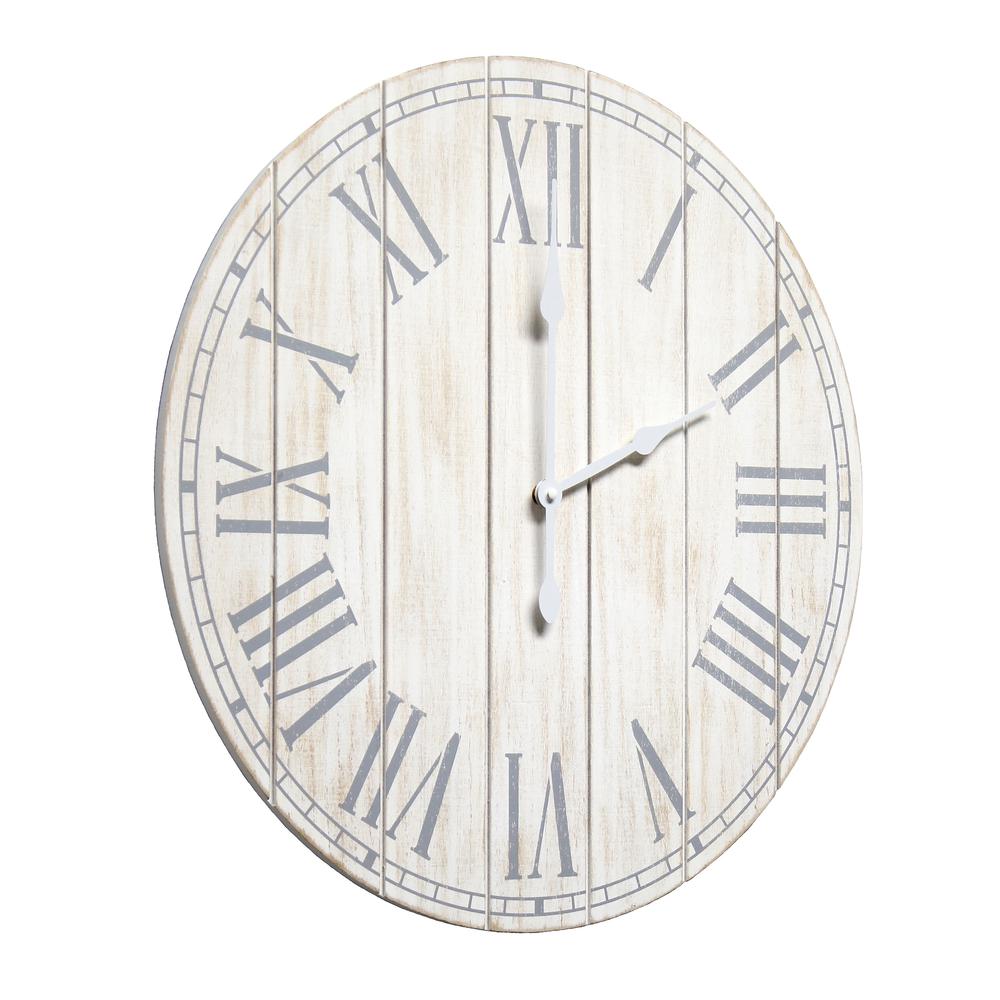 Wood Plank 23" Large Coastal Rustic Wall Clock, White Wash. Picture 2