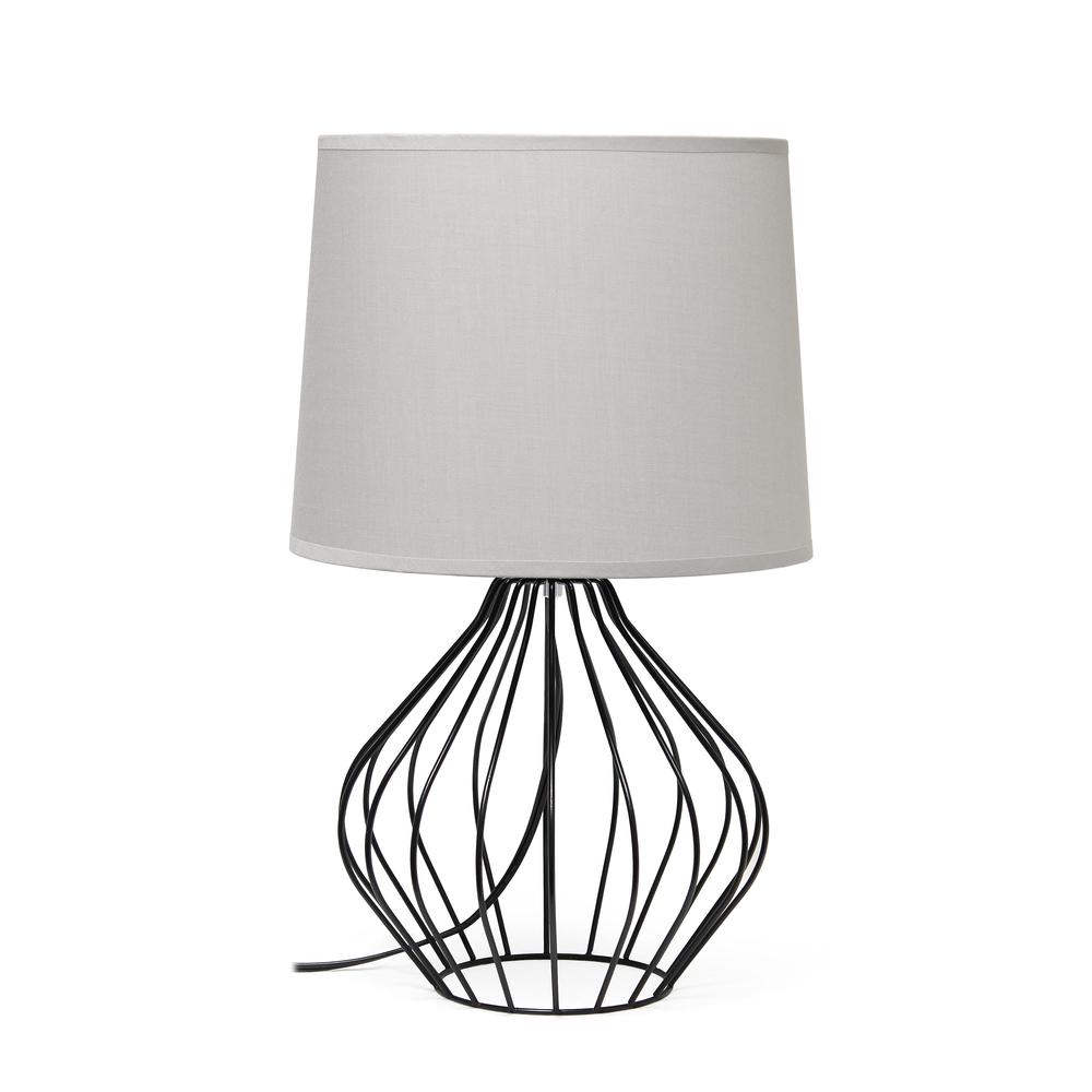 Geometrically Wired Table Lamp, Gray on Black. Picture 1