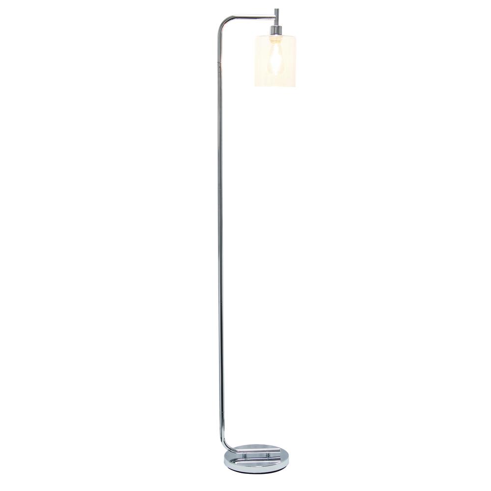 Modern Iron Lantern Floor Lamp with Glass Shade, Chrome. Picture 2