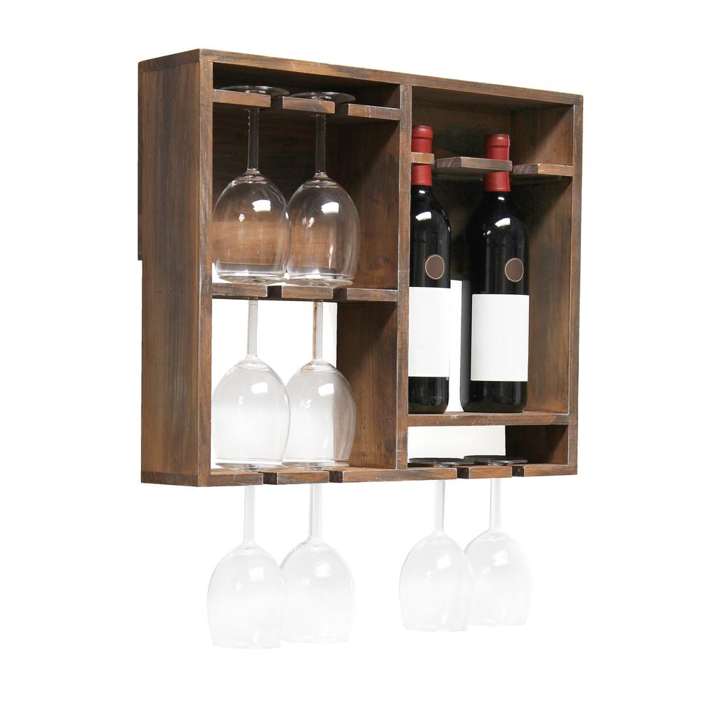Elegant Designs Bartow Wall Mounted Wood Wine Rack Shelf with Glass Holder, Restored Wood. Picture 5