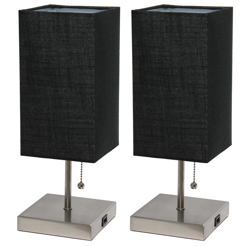 Simple Designs Petite Stick Lamp with USB Charging Port and Fabric Shade 2 Pack Set, Black BLACK SHADE/BRUSHED NICKEL BASE. The main picture.