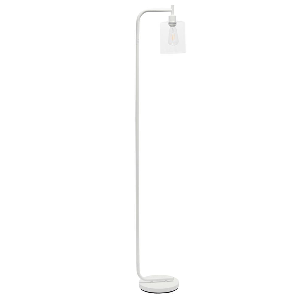 Modern Iron Lantern Floor Lamp with Glass Shade, White. Picture 1