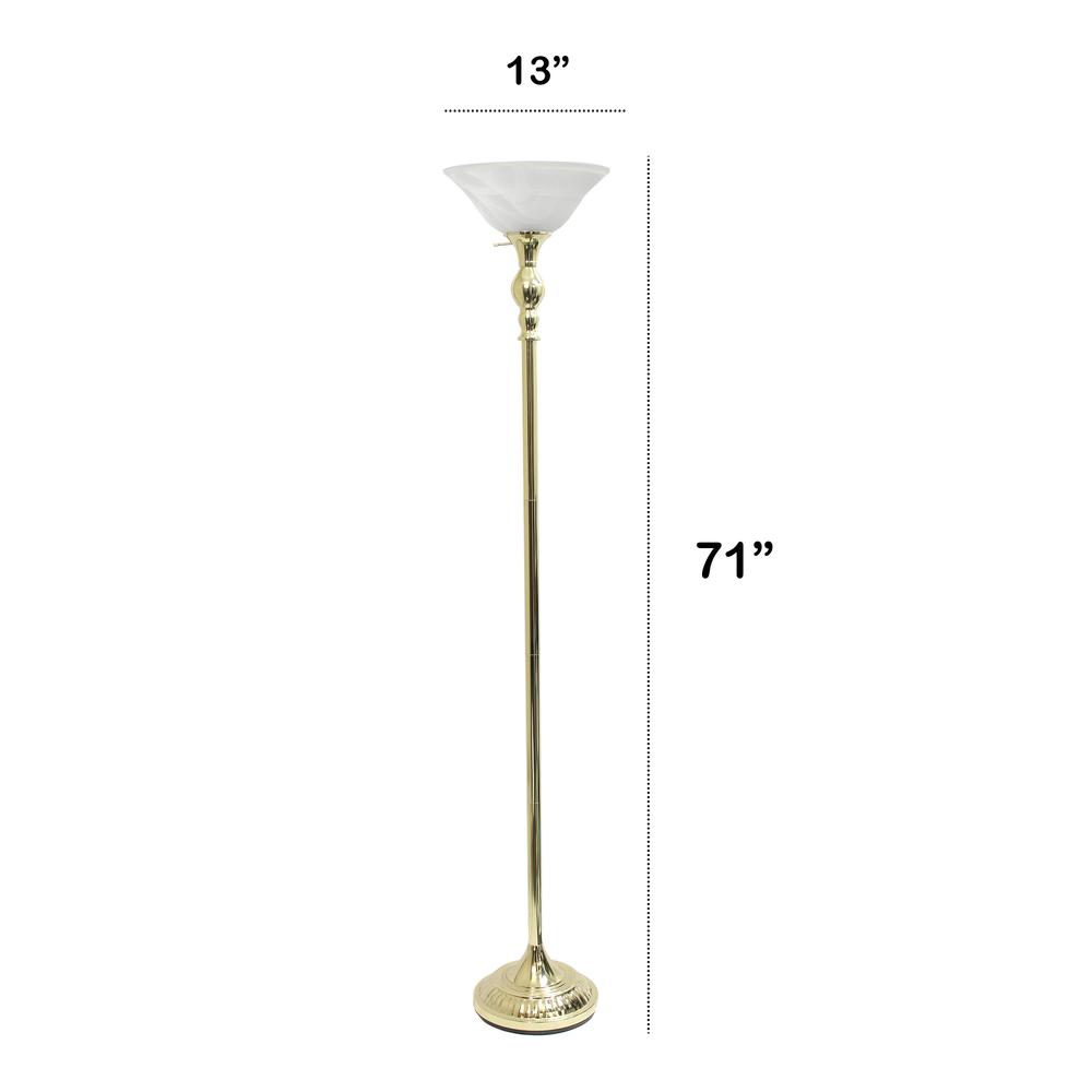Classic 1 Light Torchiere Floor Lamp with Marbleized Glass Shade, Gold. Picture 3