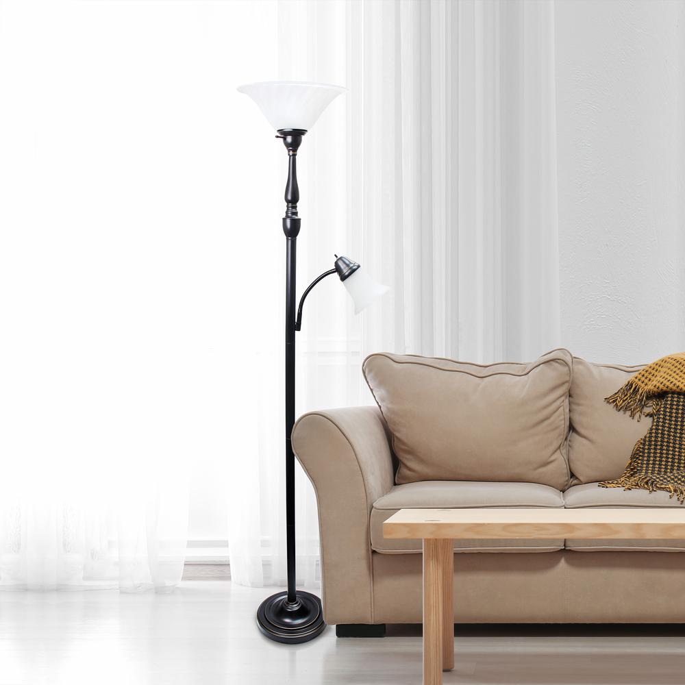 Torchiere Floor Lamp with Reading Light and Marble Glass Shades. Picture 3