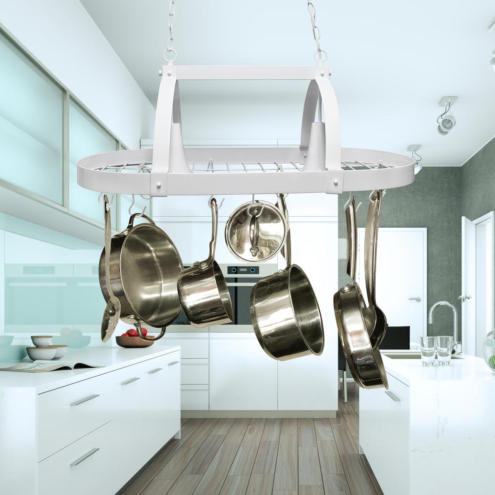 Elegant Designs White 2 Light Kitchen Pot Rack with Downlights. Picture 9