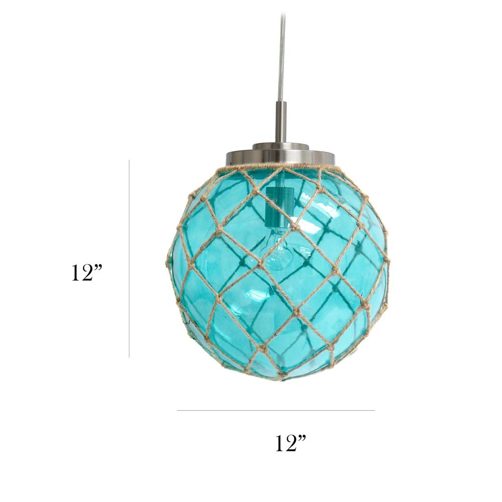 Elegant Designs Buoy Netted Brushed Nickel Coastal Ocean Sea Glass Pendant with Natural Rope, Aqua. Picture 3