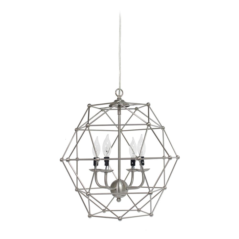 Elegant Designs 4 Light Hexagon Industrial Rustic Pendant Light, Brushed Nickel. Picture 5