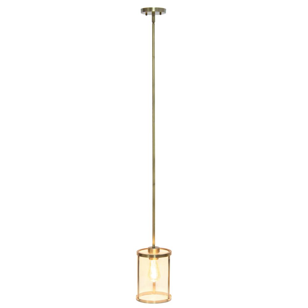 9.25" Modern 1-Light Metal and Clear Ceiling Pendant, Antique Brass. Picture 10