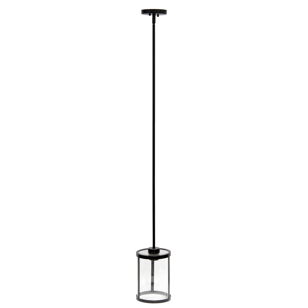 9.25" Modern 1-Light Metal and Clear Hanging Ceiling Pendant, Black. Picture 7