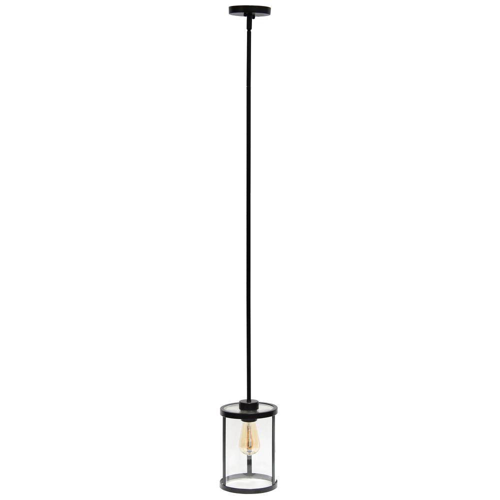 9.25" Modern 1-Light Metal and Clear Hanging Ceiling Pendant, Black. Picture 8