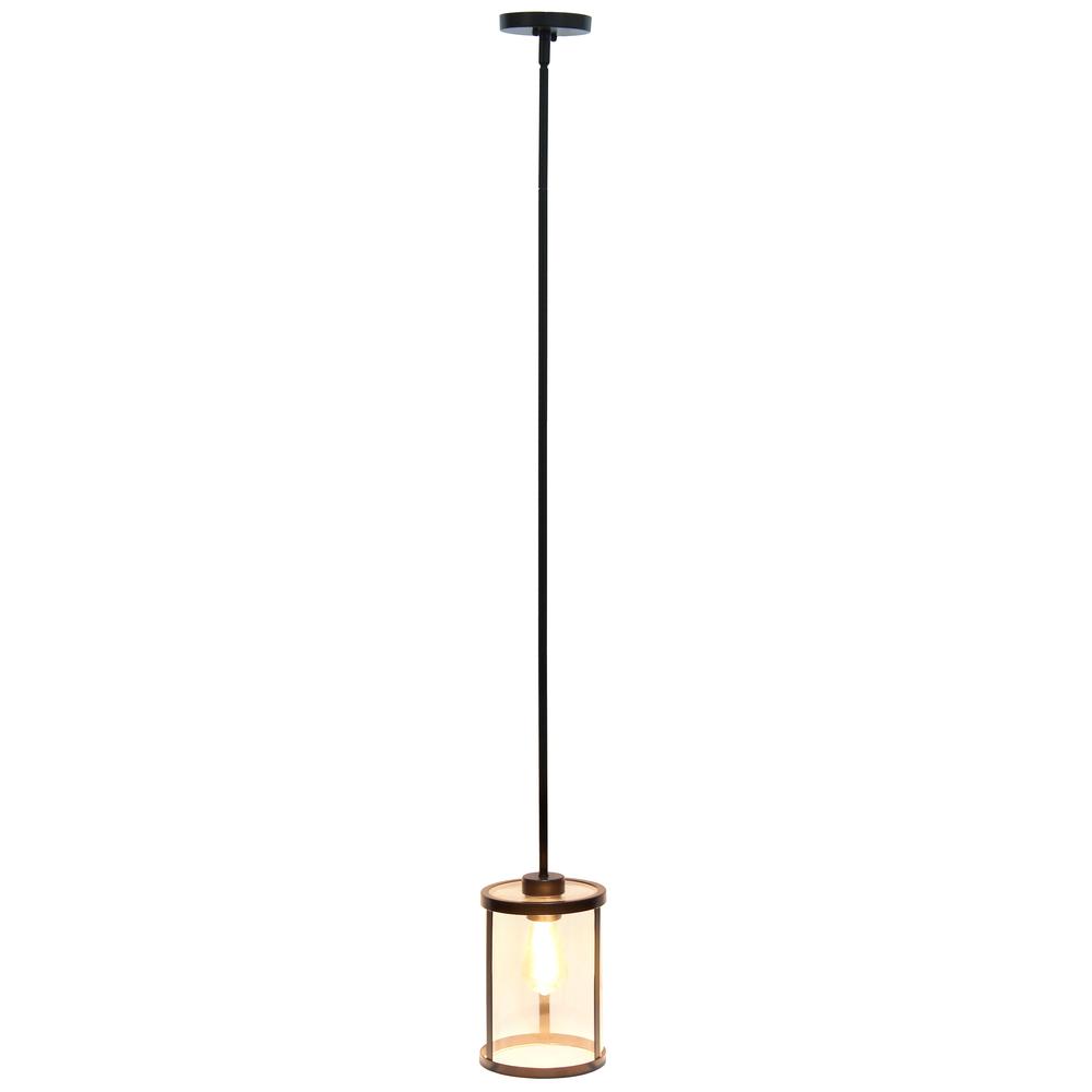 9.25" Modern 1-Light Metal and Clear Hanging Ceiling Pendant, Black. Picture 9