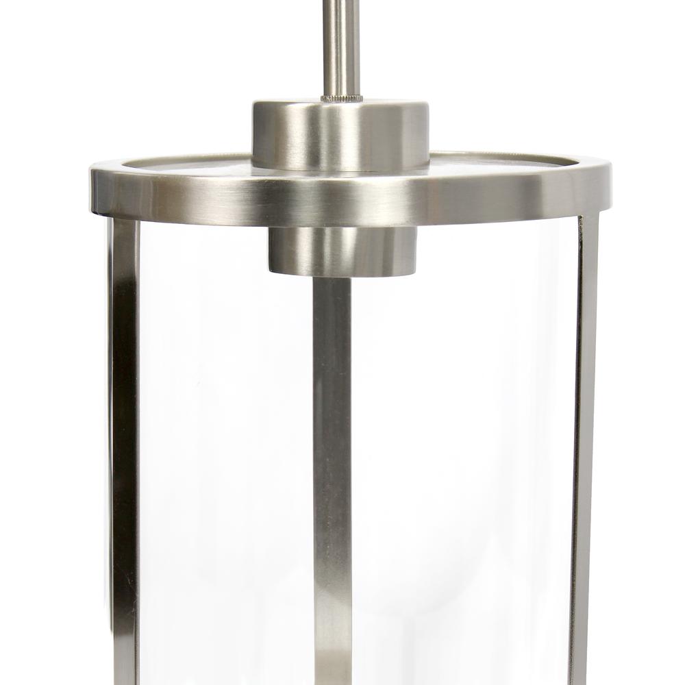 9.25" Modern 1-Light Metal and Clear Hanging Ceiling Pendant, Brushed Nickel. Picture 5