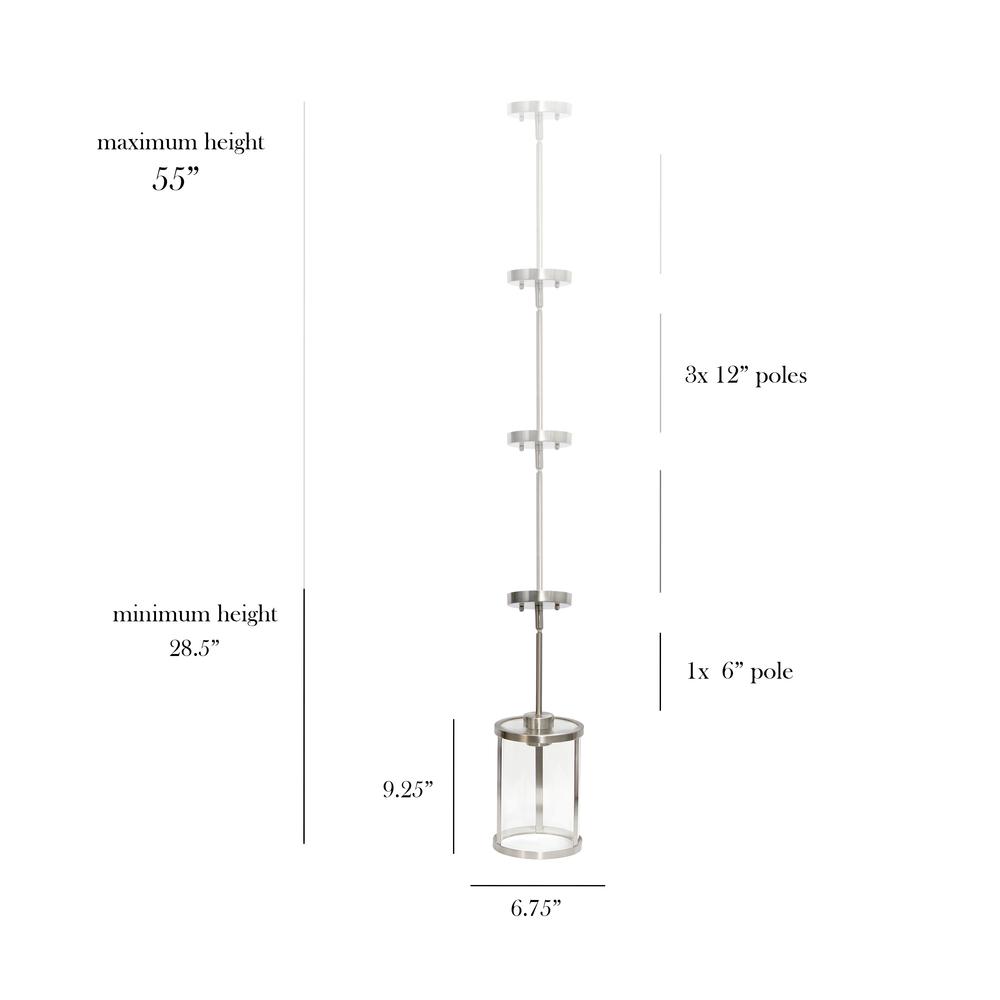 9.25" Modern 1-Light Metal and Clear Hanging Ceiling Pendant, Brushed Nickel. Picture 6