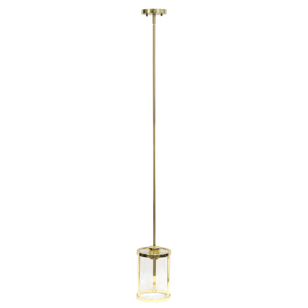 9.25" Modern 1-Light Metal and Clear Hanging Ceiling Pendant, Gold. Picture 8