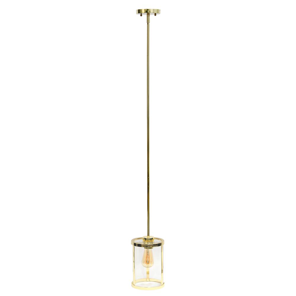 9.25" Modern 1-Light Metal and Clear Hanging Ceiling Pendant, Gold. Picture 9