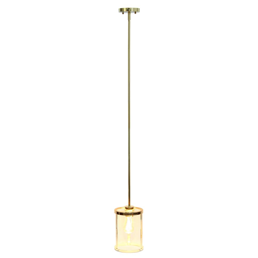9.25" Modern 1-Light Metal and Clear Hanging Ceiling Pendant, Gold. Picture 10