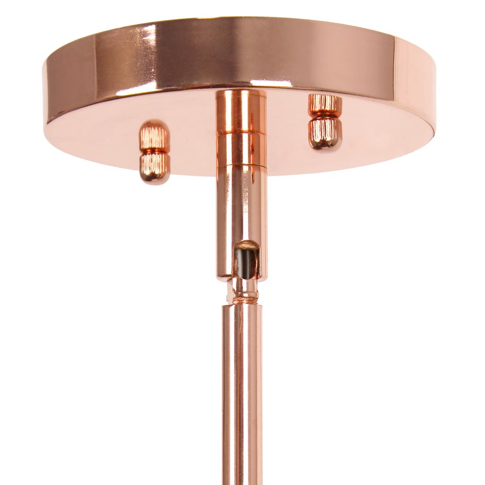 9.25" Modern 1-Light Metal and Clear Ceiling Pendant, Rose Gold. Picture 3