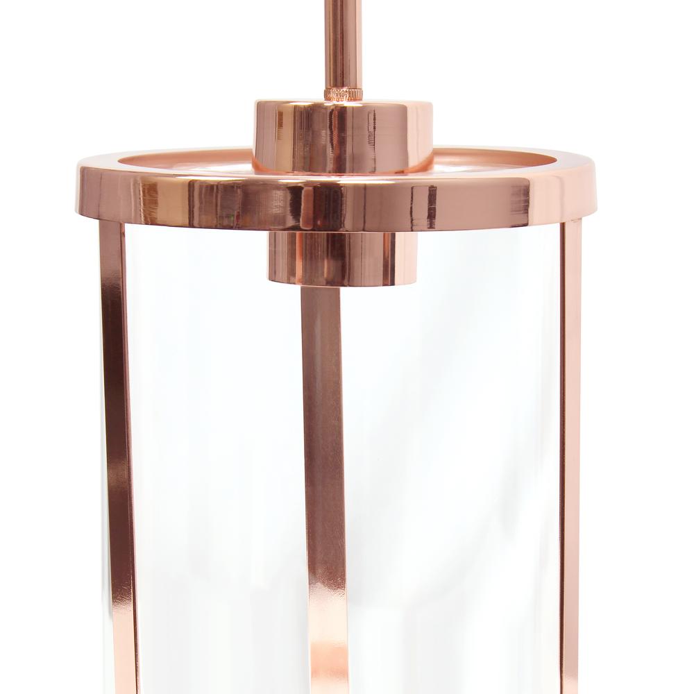 9.25" Modern 1-Light Metal and Clear Ceiling Pendant, Rose Gold. Picture 5