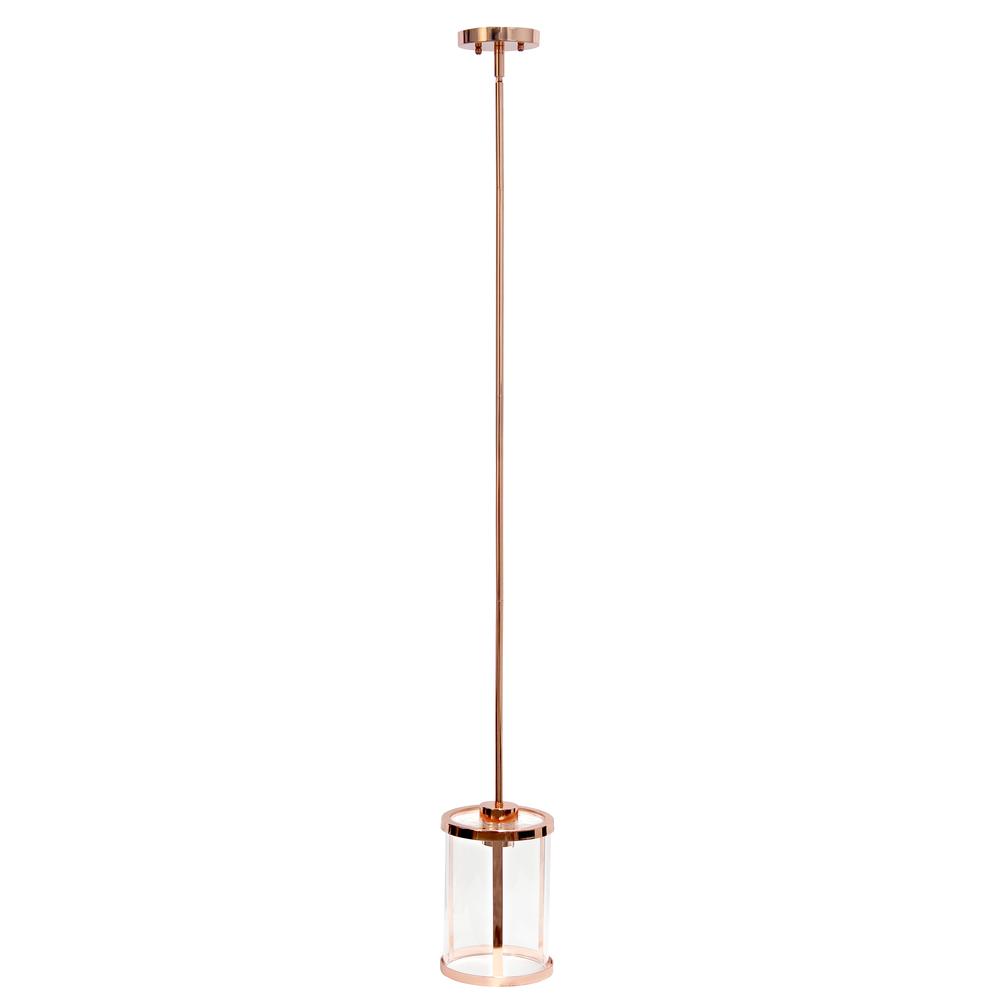 9.25" Modern 1-Light Metal and Clear Ceiling Pendant, Rose Gold. Picture 8