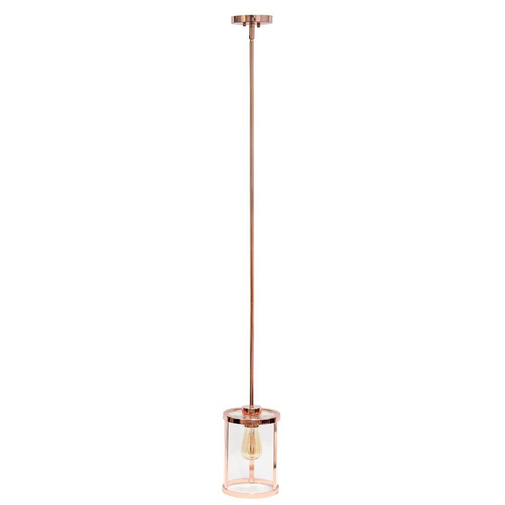 9.25" Modern 1-Light Metal and Clear Ceiling Pendant, Rose Gold. Picture 9