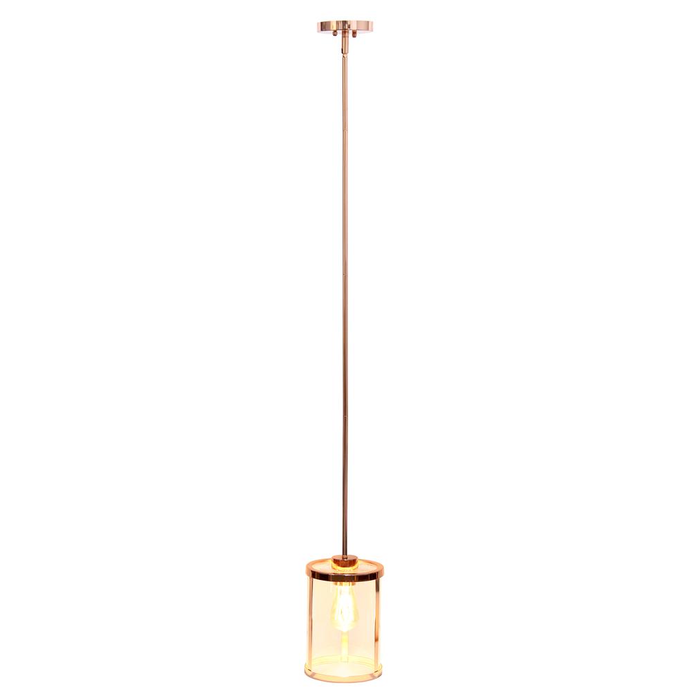 9.25" Modern 1-Light Metal and Clear Ceiling Pendant, Rose Gold. Picture 10