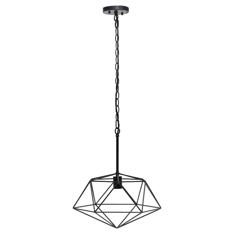 16" Wire Cage Hanging Ceiling 1 Light Fixture, Black. Picture 7
