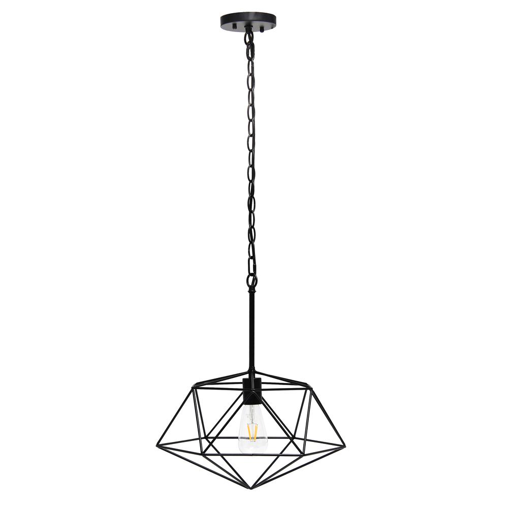 16" Wire Cage Hanging Ceiling 1 Light Fixture, Black. Picture 8