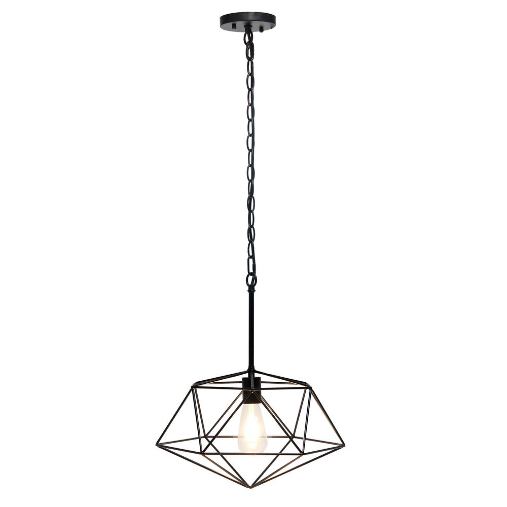 16" Wire Cage Hanging Ceiling 1 Light Fixture, Black. Picture 1