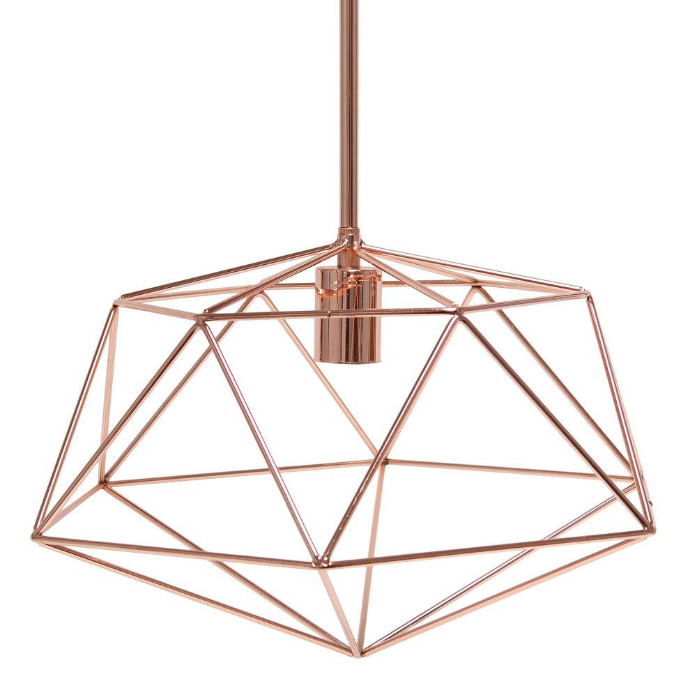 16" Wire Cage Hanging Ceiling 1 Light Fixture, Rose Gold. Picture 5
