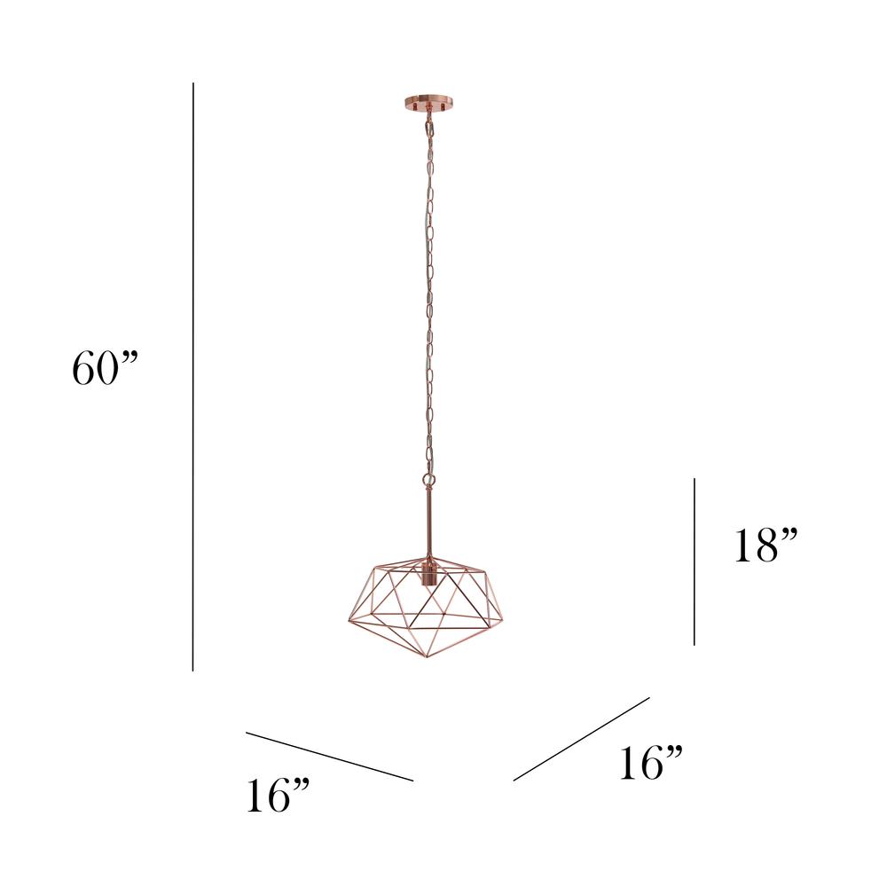 16" Wire Cage Hanging Ceiling 1 Light Fixture, Rose Gold. Picture 6