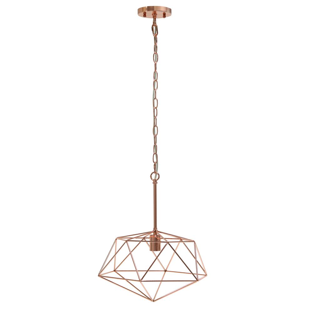 16" Wire Cage Hanging Ceiling 1 Light Fixture, Rose Gold. Picture 8