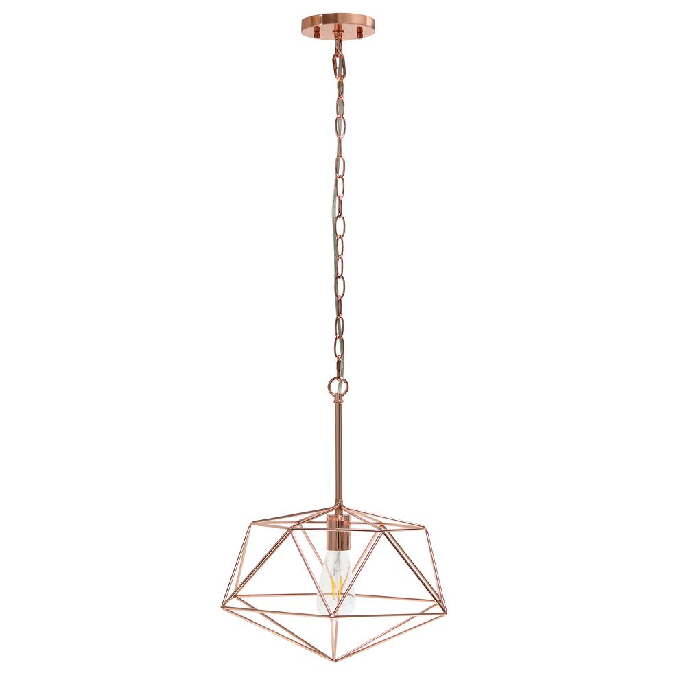 16" Wire Cage Hanging Ceiling 1 Light Fixture, Rose Gold. Picture 9