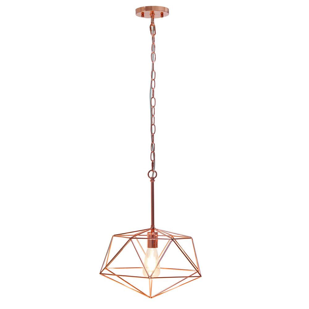 16" Wire Cage Hanging Ceiling 1 Light Fixture, Rose Gold. Picture 1