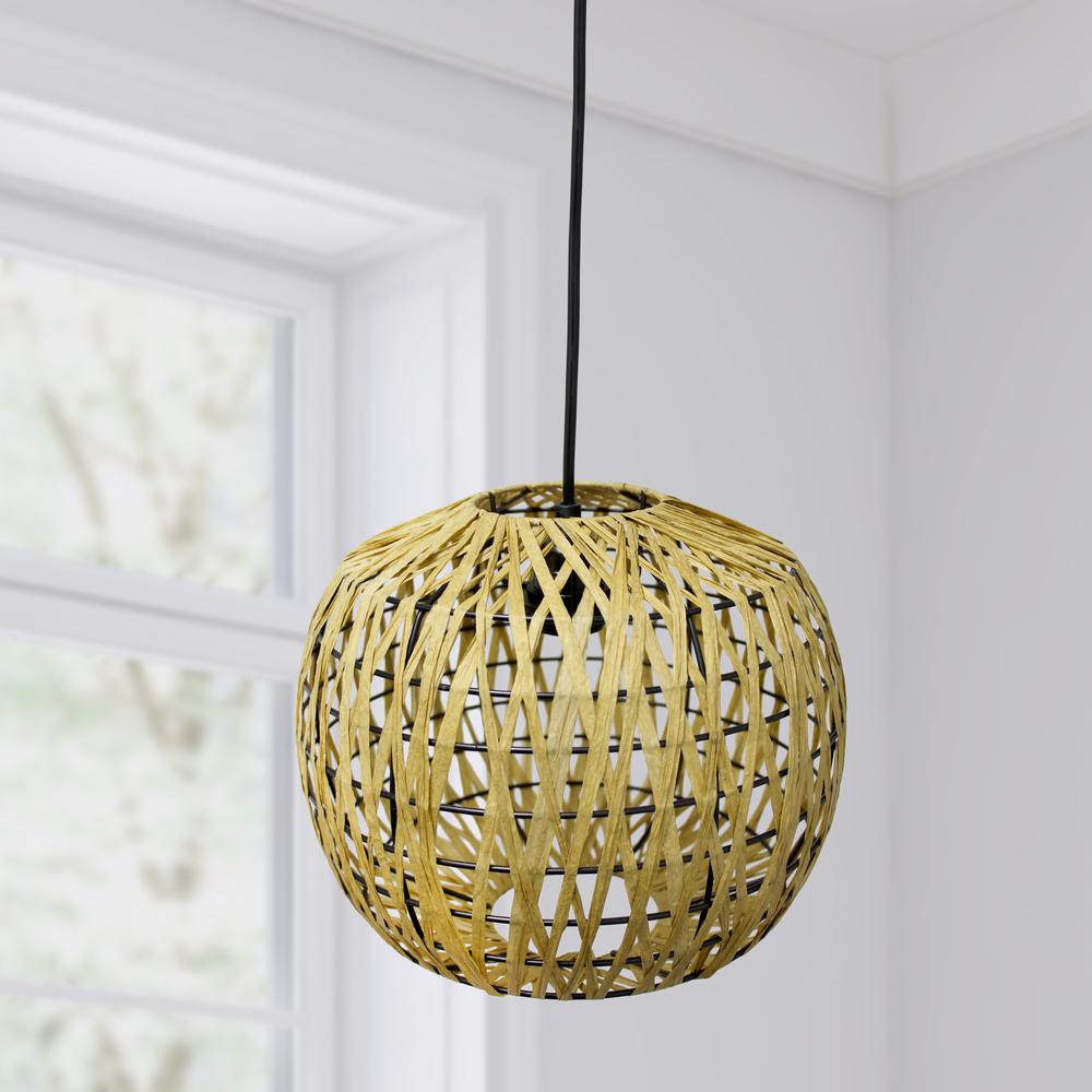 11.38" 1-Light Woven Paper Rope Hanging Ceiling Pendant, Natural. Picture 1
