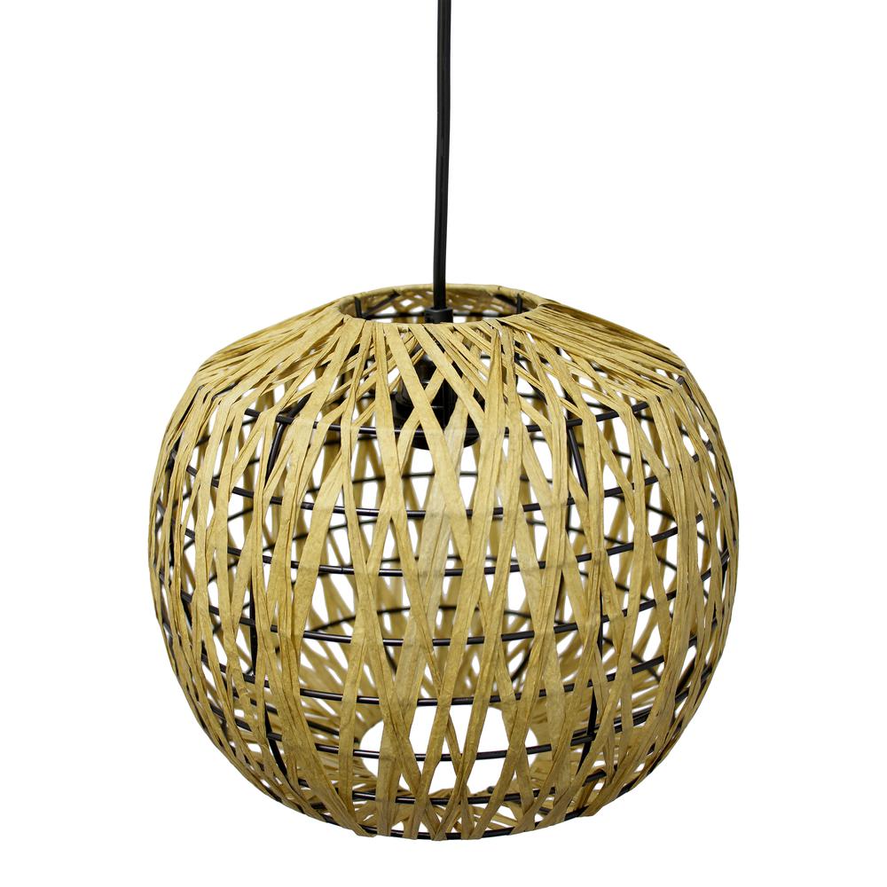 11.38" 1-Light Woven Paper Rope Hanging Ceiling Pendant, Natural. Picture 5