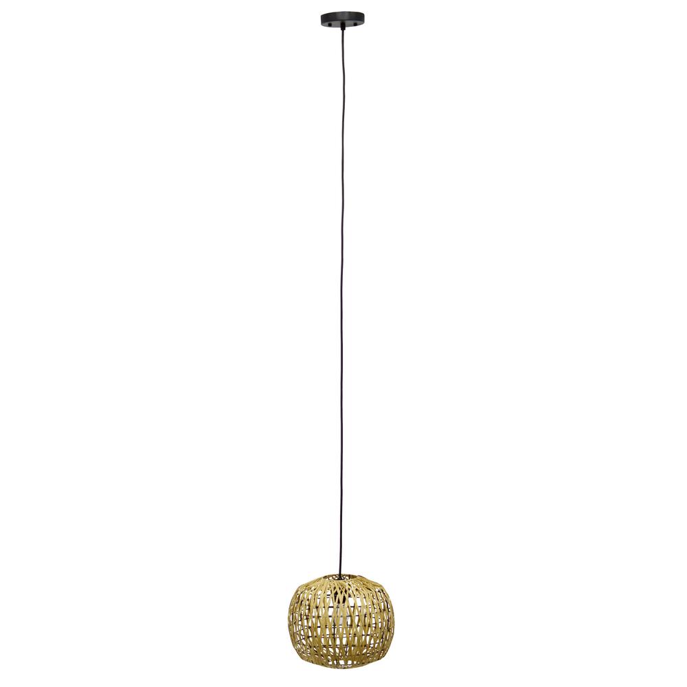 11.38" 1-Light Woven Paper Rope Hanging Ceiling Pendant, Natural. Picture 8