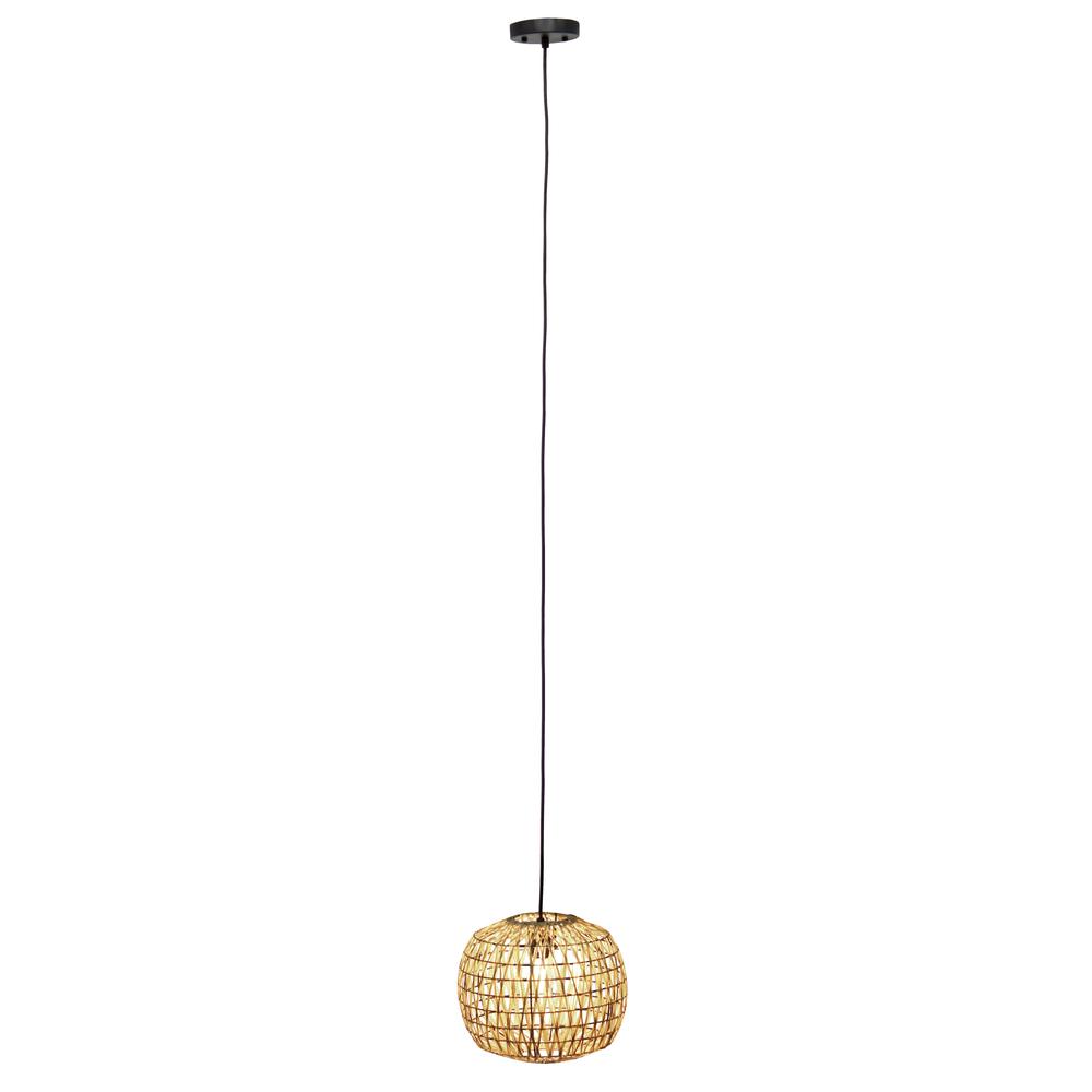 11.38" 1-Light Woven Paper Rope Hanging Ceiling Pendant, Natural. Picture 10