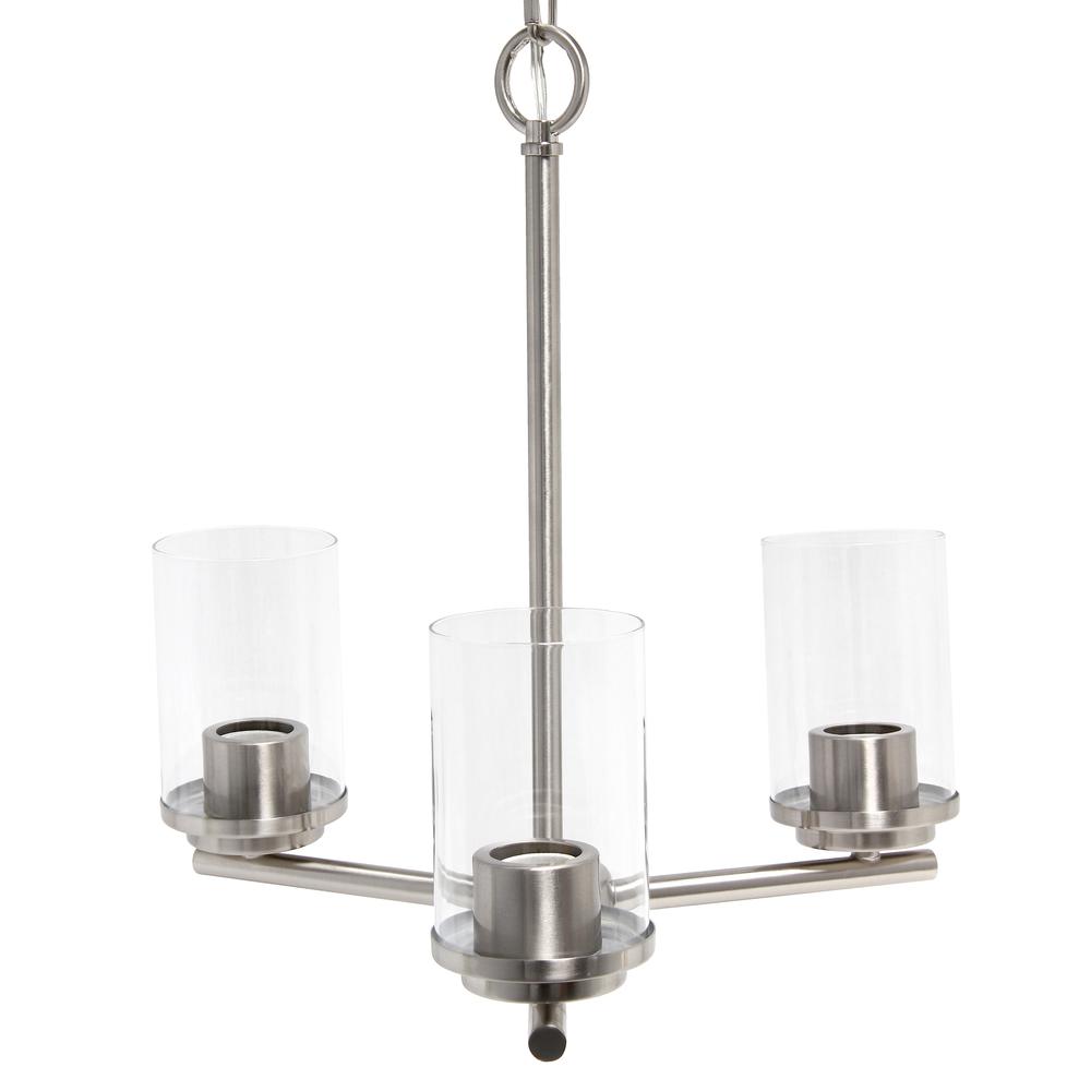 15" 3-Light Metal Clear Glass Foyer Hanging Pendant Chandelier, Brushed Nickel. Picture 5